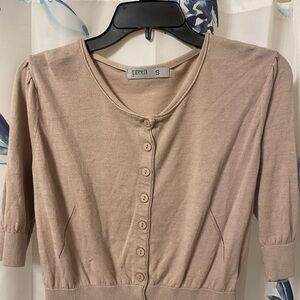 Preen. Size S. Beige Button Down Knit Blouse